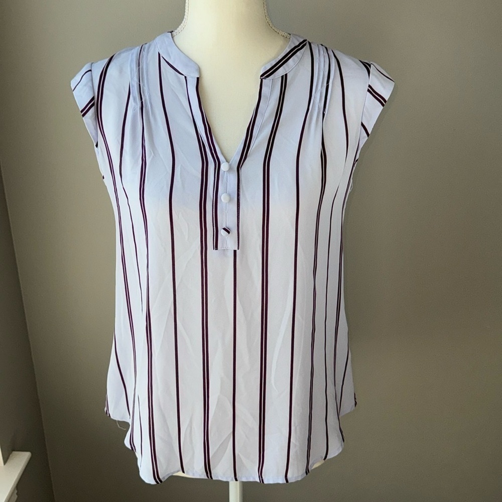Candies Sleeveless Semi Sheer Blouse Lightweight Ice Blue Brown Stripe Small Y2K